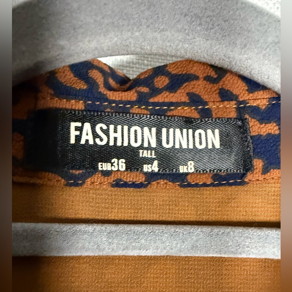 Fashion Union Brown and Navy Blue Leopard Print Long Sleeve Dress - Picture 7 of 10